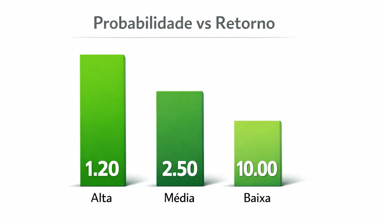 Infográfico simples mostrando níveis de probabilidade alta, média e baixa em barras verdes